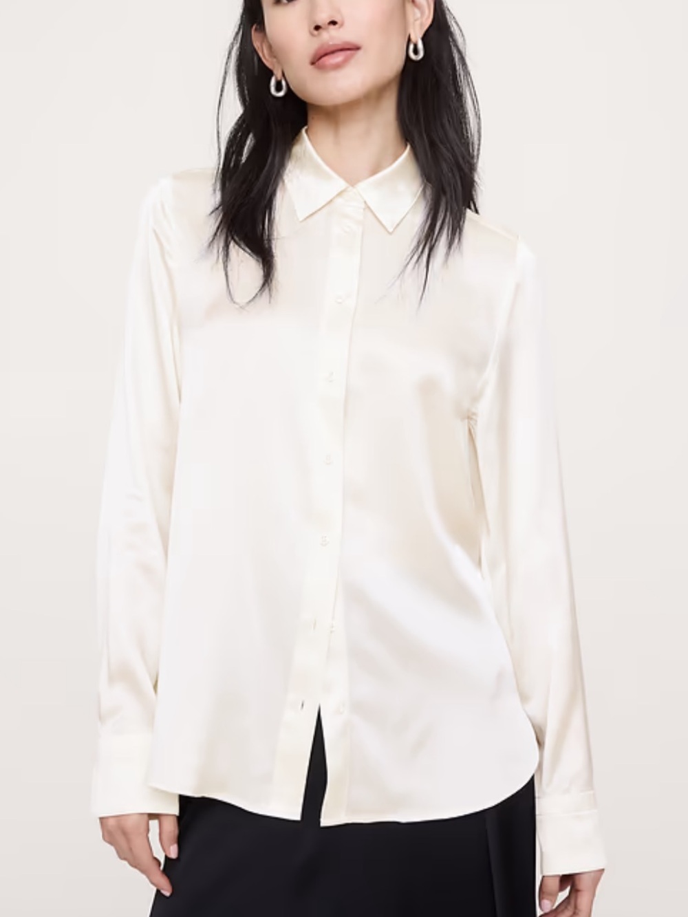 Banana Republic Ivory Satin Button-Down Shirt